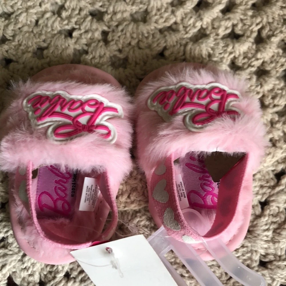 Barbie Pink Fuzzy INFANT Slide Sandals
